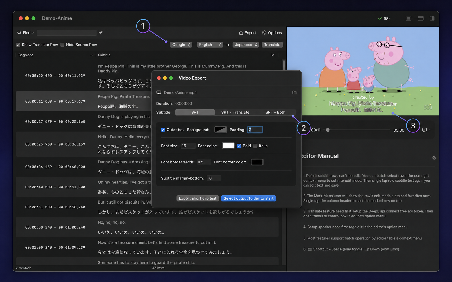 Export subtitles your way